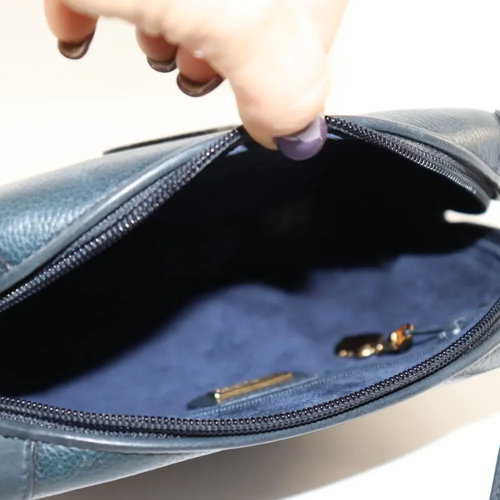 Vintage Gucci Navy Blue Pebbled Leather‎ Crossbody Bag GG Plus Line Refreshed